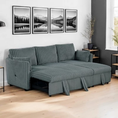 CLIHOME 58" Chenille Plush Sleeper Sofa Bed For 3-seat Sofa Pullout Sleeper Sofa Couches With 2 Pillows For Living Room, Corduroy 8 CLIHOME 58" Chenille Plush Sleeper Sofa Bed For 3-seat Sofa Pullout Sleeper Sofa Couches With 2 Pillows For Living Room, Corduroy - Image 8