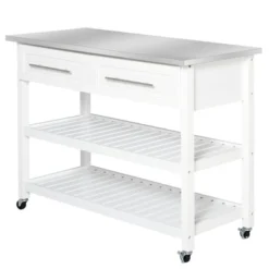 HOMCOM Kitchen Island With Stainless Steel Top, Traditional Kitchen Island With Storage, 2-Tier Open Shelves, Drawers, White 7 HOMCOM Kitchen Island With Stainless Steel Top, Traditional Kitchen Island With Storage, 2-Tier Open Shelves, Drawers, White -Baxton Studio Sale Shop GUEST 342360a0 647c 4b61 b1d6 a840e750716a