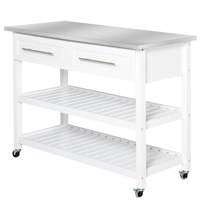 HOMCOM Kitchen Island With Stainless Steel Top, Traditional Kitchen Island With Storage, 2-Tier Open Shelves, Drawers, White 3 HOMCOM Kitchen Island With Stainless Steel Top, Traditional Kitchen Island With Storage, 2-Tier Open Shelves, Drawers, White - Image 3