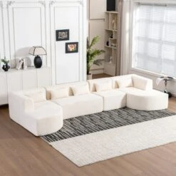 144"W Modular Sectional Sofa, Oversized Upholstered Cloud Couch With 2 Chaise Lounge & 5 Pillows - ModernLuxe -Baxton Studio Sale Shop GUEST 343a4108 e224 4c42 b3da 837ed38b6a5d