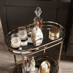 Bartram Oval Bar Cart Champagne Gold - Inspire Q -Baxton Studio Sale Shop GUEST 3451539e 91ab 4d0f 9261 93a8e678abe8