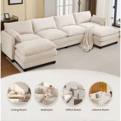 Hyleory Corduroy U-Shaped Sectional Sofa, 4-Seater Couch With 2 Movable Ottomans, Modular Living Room Furniture -Baxton Studio Sale Shop GUEST 3485b1e3 c416 4534 9bd7 d9ffbe511d9c