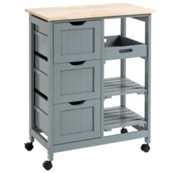 HOMCOM Rolling Kitchen Island Cart, Bar Serving Cart, Compact Trolley On Wheels With Wood Top, Shelves & Drawers For Home Dining Area -Baxton Studio Sale Shop GUEST 3485f7ad 7c8a 40a0 9070 6c5181505d5d