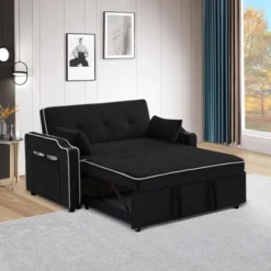 GustoWave Sleeper Sofa Couch Bed With Port, Modern 3-in-1 Convertible Velvet Pull Out Loveseat Futon Sofa, With Adjustable Backrest, Black -Baxton Studio Sale Shop GUEST 34a3d2f8 f827 488f a1a8 a1b5356ddf15