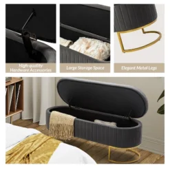 Nuria 50" Wide Modern Upholstered Flip Top Storage Bench With Golden Metal C-shaped Sled Legs For Living Room | ARTFUL LIVING DESIGN -Baxton Studio Sale Shop GUEST 34e7425f 9ae4 468a 95a6 54d1fbd9470a