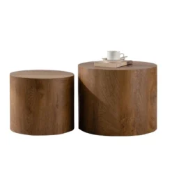 2-Piece Nesting Round Coffee Table Set,Modern Wooden Drum End Tables,Space Saving Accent Tables For Living Room Bedroom-Baofuwish -Baxton Studio Sale Shop GUEST 3504be86 4acf 4b3a a444 21118086f27e