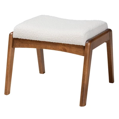 Roxy Boucle Upholstered And Wood Ottoman Footstool Off White/Walnut Brown - Baxton Studio: Mid-Century, Foam Padded, Retro Style 2 Roxy Boucle Upholstered And Wood Ottoman Footstool Off White/Walnut Brown - Baxton Studio: Mid-Century, Foam Padded, Retro Style - Image 2