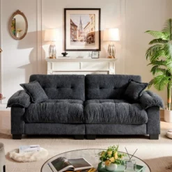 91.5"Chenille Deep Seat Sofa Couch With 2 Throw Pillows-Morden Fort -Baxton Studio Sale Shop GUEST 3539e837 db69 476f 9b12 d5ff92f9337f