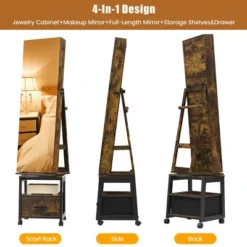 Garvee 360° Swivel Mirrored Jewelry Cabinet, Full Length Mirror With Jewelry Storage And Floor Standing Lock, Built In Makeup Mirror -Baxton Studio Sale Shop GUEST 354048db 1d2c 4f68 9c58 f29e7b73fb43