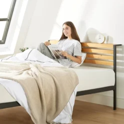 Kasi Metal Platform Bed With Panel Headboard Shelf Black - Mellow -Baxton Studio Sale Shop GUEST 35901acb ee07 409f ae28 5336e38fa38c