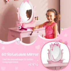 Costway Kid Vanity Table Stool Set With Adjustable Mirror Storage Drawer Makeup Pink -Baxton Studio Sale Shop GUEST 35a833b4 4cd0 4396 8c51 784882c640a4