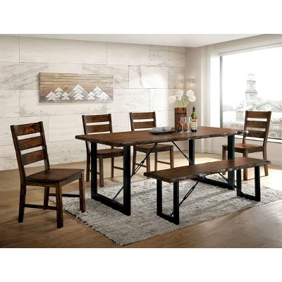 Iohomes Kopec Industrial Style Dining Table 6pc Set Walnut - HOMES: Inside + Out 1 Iohomes Kopec Industrial Style Dining Table 6pc Set Walnut - HOMES: Inside + Out