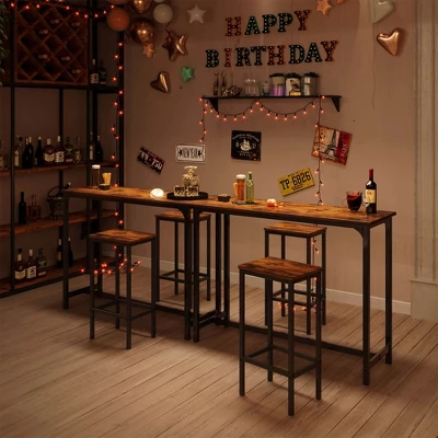 ODK 47 Inch Rectangular Modern Bar Height Narrow Pub, Kitchen, And Dining Table With Metal Legs, Easy To Clean Top, And Fast Assembly, Rustic Brown 2 ODK 47 Inch Rectangular Modern Bar Height Narrow Pub, Kitchen, And Dining Table With Metal Legs, Easy To Clean Top, And Fast Assembly, Rustic Brown - Image 2