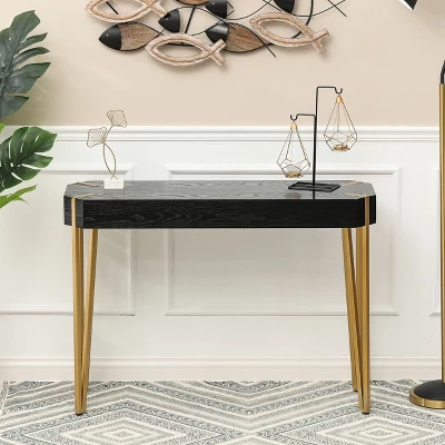 LuxenHome Black Wood And Gold Metal Console And Entry Table 1 LuxenHome Black Wood And Gold Metal Console And Entry Table