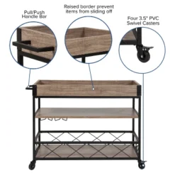 Merrick Lane Rolling Kitchen Serving And Bar Cart With Shelves And Wine Glass Holders In Distressed Light Oak Wood And Black Iron -Baxton Studio Sale Shop GUEST 362e01e5 2a6f 436d 9aab dc5d9589c0ab 1