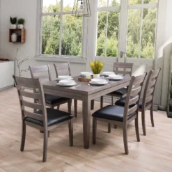 7pc New York Wood Dining Set Washed Gray - CorLiving