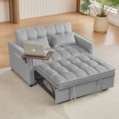Velvet Loveseat Sofa Bed With Tufted Back And Seat And Multiple Adjustable Positions For Living Room