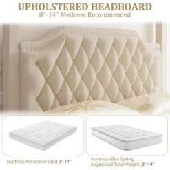 Upholstered Canopy Bed Frame With Headboard, Button Tufted, Nailhead Trim Design, No Box Spring Required 9 Upholstered Canopy Bed Frame With Headboard, Button Tufted, Nailhead Trim Design, No Box Spring Required -Baxton Studio Sale Shop GUEST 37528967 d0e5 4b32 a8bb 8886efd00669