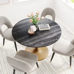 47.2" Lynnette Round Marble Dining Table Black - ZM Home -Baxton Studio Sale Shop GUEST 375f705e e537 45f2 955c 697fe1b4659f