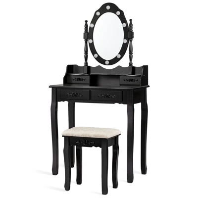 Vanity Table Set Detachable Makeup Table Dressing Desk With Mirror & Cushioned Stool Brown/White/Black 5 Vanity Table Set Detachable Makeup Table Dressing Desk With Mirror & Cushioned Stool Brown/White/Black - Image 5
