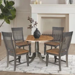 5pc 42" Round Dual Drop Leaf Dining Table With 4 Slat Back Chairs Hickory/Washed Coal - International Concepts 15 5pc 42" Round Dual Drop Leaf Dining Table With 4 Slat Back Chairs Hickory/Washed Coal - International Concepts -Baxton Studio Sale Shop GUEST 384404b5 37d9 4b9d 8c2b ee6a77c7ae64
