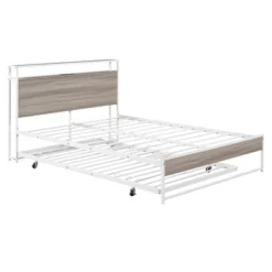 Metal Platform Bed Frame With Trundle Bed, USB Ports And Slat Support-ModernLuxe -Baxton Studio Sale Shop GUEST 386bf17e f495 4c99 b3a6 62f41c4adb2b