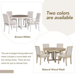 5 PCS Round Extendable Dining Table Set With Butterfly Leaf And 4 Upholstered Dining Armchairs-ModernLuxe 18 5 PCS Round Extendable Dining Table Set With Butterfly Leaf And 4 Upholstered Dining Armchairs-ModernLuxe -Baxton Studio Sale Shop GUEST 388f37f7 be42 441c 85d3 446fee3d6c24