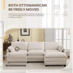 Hyleory Corduroy L-Shaped Sectional Sofa, 3-Seater Couch With Movable Ottoman, Modular Living Room Furniture For Apartments -Baxton Studio Sale Shop GUEST 39704ba9 e510 4453 9c03 e9a3dd7988c7