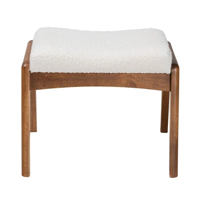 Roxy Boucle Upholstered And Wood Ottoman Footstool Off White/Walnut Brown - Baxton Studio: Mid-Century, Foam Padded, Retro Style 1 Roxy Boucle Upholstered And Wood Ottoman Footstool Off White/Walnut Brown - Baxton Studio: Mid-Century, Foam Padded, Retro Style