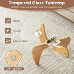 Tangkula Triangle Coffee Table W/ Tempered Glass Top & Adjustable Rubber Wood Base -Baxton Studio Sale Shop GUEST 3a060fdd 1a50 4c8b 834a 34c6b97b1b9d