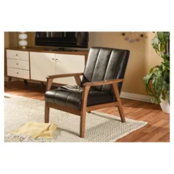 Nikko Mid - Century Modern Scandinavian Style Faux Leather Wooden Lounge Chair - Dark Brown - Baxton Studio -Baxton Studio Sale Shop GUEST 3a0a1a7e 3eb1 43f6 9bc8 8dcce6560500
