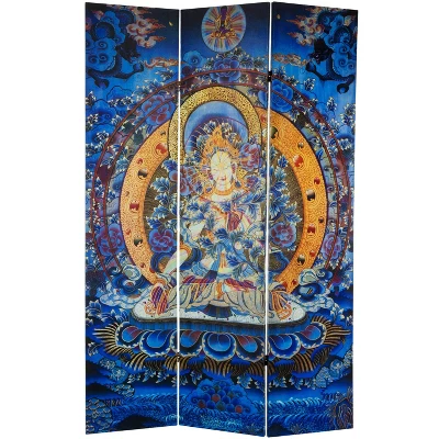 6" Radiant Tara Tibetan Double Sided Canvas Room Divider Blue/Yellow - Oriental Furniture 1 6" Radiant Tara Tibetan Double Sided Canvas Room Divider Blue/Yellow - Oriental Furniture