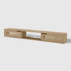 Modern Boho Floating TV Stand For TVs Up To 80" With Rattan Doors Coastal Oak - Saracina Home -Baxton Studio Sale Shop GUEST 3a100323 f49a 4189 ba7b ff83251adcba