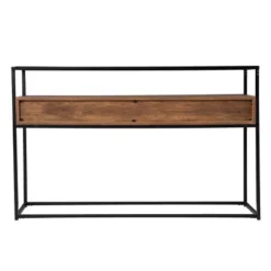 Slehidi Glass Top Console Table With Storage Black/Natural - Aiden Lane -Baxton Studio Sale Shop GUEST 3a769a5f cabe 4f2e 8d8b 1b297d37d734