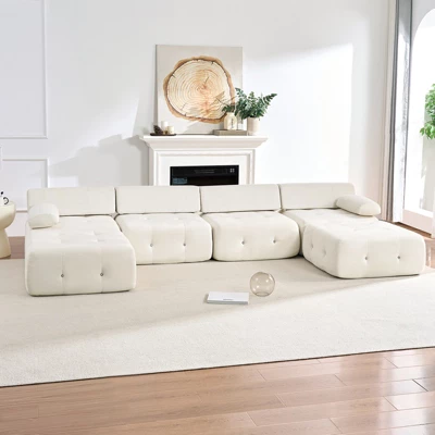 Mjkone U-Shaped Velvet Modular Sectional Sofa With Free Combination Ottoman,Convertible 4-Seater Sofa With Rivet Trim 2 Mjkone U-Shaped Velvet Modular Sectional Sofa With Free Combination Ottoman,Convertible 4-Seater Sofa With Rivet Trim - Image 2