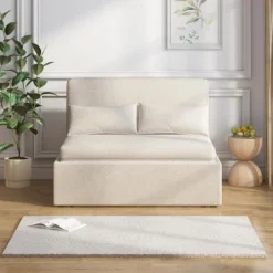 Mjkone Twin Size Sofa Bed, 2 In 1 Convertible Linen Loveseat Sleeper Sofa Couch With Cushions