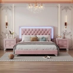 3-Pieces Bedroom Sets, Queen Size Bed With Led Lights, Two Nightstands With 2 Drawers For Each-Cuddlewood 13 3-Pieces Bedroom Sets, Queen Size Bed With Led Lights, Two Nightstands With 2 Drawers For Each-Cuddlewood -Baxton Studio Sale Shop GUEST 3c05f688 5dce 49d0 81aa ca5396f8d843