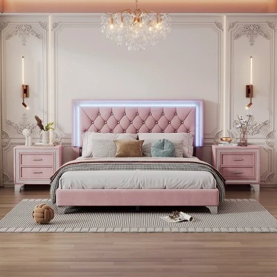 3-Pieces Bedroom Sets, Queen Size Bed With Led Lights, Two Nightstands With 2 Drawers For Each-Cuddlewood 7 3-Pieces Bedroom Sets, Queen Size Bed With Led Lights, Two Nightstands With 2 Drawers For Each-Cuddlewood - Image 7