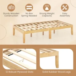 Costway Twin/Full/Queen Size Wooden Platform Bed Frame 14" With Rubber Wood Legs Under-bed Storage Beige -Baxton Studio Sale Shop GUEST 3c0ca6ff 266a 4757 b9fc c6e5b8cbd8f8