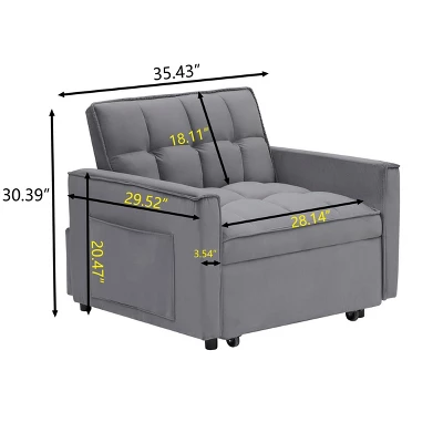 Sofa Bed Chair 3 In 1 Convertible, Recliner, Single Recliner, Suitable For Small Spaces With Adjustable Back 3 Sofa Bed Chair 3 In 1 Convertible, Recliner, Single Recliner, Suitable For Small Spaces With Adjustable Back - Image 3