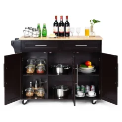 Costway Kitchen Island Trolley Cart Wood Top Rolling Storage Cabinet W/Knife Block WhiteBrown -Baxton Studio Sale Shop GUEST 3c7d605a cbc2 433e 829d de0e0655759f