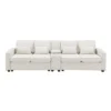 114.2" Modern Linen Upholstered Sofa With Console, 2 Cup Holders, 2 USB Ports, Wireless Charging And 4 Pillows - ModernLuxe