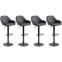 HOMCOM Adjustable Bar Stools Set Of 4, Swivel Barstools With Footrest And Back, PU Leather And Steel Round Base, For Kitchen Counter, Black -Baxton Studio Sale Shop GUEST 3c892c4b 7cba 4073 9113 6cef16cdfa55