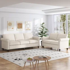 Mjkone 2 Piece Living Room Sofa Set With Rivet Design,Linen Fabric W76''3-Seater Sofa Couch With W53''Loveseat Sofa -Baxton Studio Sale Shop GUEST 3cb4be5f 2d51 47c2 a555 e58ac8557c53