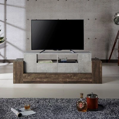 Lums TV Stand For TVs Up To 80" Cement/Reclaimed Oak - MiBasics 1 Lums TV Stand For TVs Up To 80" Cement/Reclaimed Oak - MiBasics