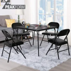Peakform 5 Piece Folding Vinyl Tables And Chairs With Easy Cleaning And Storage For Home Use, Indoor Spaces, And Office, Black 7 Peakform 5 Piece Folding Vinyl Tables And Chairs With Easy Cleaning And Storage For Home Use, Indoor Spaces, And Office, Black -Baxton Studio Sale Shop GUEST 3d00dc86 13fe 40e7 b207 96785d6ad713