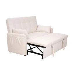 Modern 61" Large-Size Fabric Sofa Bed With Adjustable Backrest, Storage Pockets, Reinforced Iron Frame, Ideal For Bedroom, Apartment, Dorm -Baxton Studio Sale Shop GUEST 3d4ec3b2 ab3d 4228 9ebe 5f5c1f981287