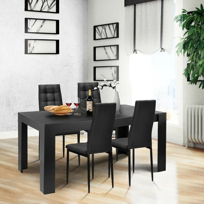 Costway 5pcs Dining Set Wood Table And 4 Fabric Chairs Home Kitchen Modern 2 Costway 5pcs Dining Set Wood Table And 4 Fabric Chairs Home Kitchen Modern - Image 2