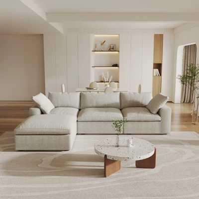 WJShome 4Piece Sectional Sofa Couch,120.45" Down Filled Cloud Modular Couch With Storage Ottoman 9 WJShome 4Piece Sectional Sofa Couch,120.45" Down Filled Cloud Modular Couch With Storage Ottoman - Image 9