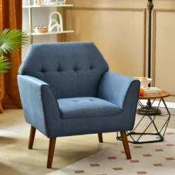 Costway Modern Tufted Fabric Accent Chair Upholstered Armchair With Rubber Wood Legs Blue/Grey -Baxton Studio Sale Shop GUEST 3d7aeaa9 ebed 4f34 9878 a00aaeb49fd7